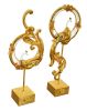 Golden Emerald Peacocks on Stand Set of 2