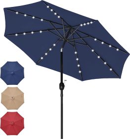 9' Solar Umbrella 32 LED Lighted Patio Umbrella Table Market Umbrella with Push Button Tilt/Crank Outdoor Umbrella for Garden, Deck, Backyard and Pool