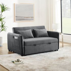 Convertible Sofa Bed, 3-in-1 Versatile Velvet Double Sofa with Pullout Bed, Seat with Adjustable Backrest, Lumbar Pillows
