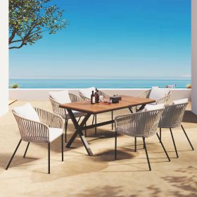 GO 7 Pieces Patio Dining Set, All-Weather Outdoor Furniture Set with Dining Table and Chairs, Acacia Wood Tabletop, Metal Frame, for for Garden