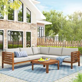 GO Wood Structure Outdoor Sofa Set with beige Cushions Exotic design Water-resistant and UV Protected texture High quality acacia wood Strong Metal Ac