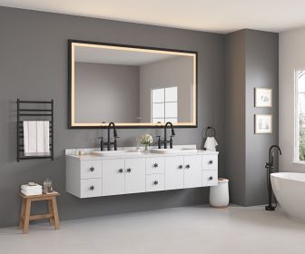 84in. W x 48in. H Oversized Rectangular Black Framed LED Mirror Anti-Fog Dimmable Wall Mount Bathroom Vanity Mirror HD Wall Mirror Kit For Gym And Dan