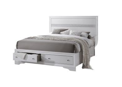 Matrix Traditional Style Queen Size Storage Bed made with Wood in White