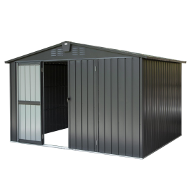 Outdoor Storage Shed 10'x 8', Metal Garden Shed for Bike, Trash Can, Tools, Galvanized Steel Outdoor Storage Cabinet with Lockable Door for Backyard