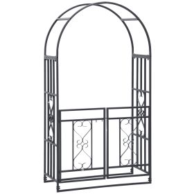 Outsunny 81" Metal Garden Arbor with Double Doors, Locking Gate, Climbing Vine Frame with Heart Motifs, Arch for Wedding, Bridal Party Decoration