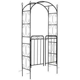 Outsunny 84" Garden Arch Arbor with Gate, Metal Arch Trellis, Garden Archway for Climbing Vines, Wedding Ceremony Decoration, Flourishes & Arrow Tips