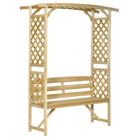 Outsunny Patio Garden Bench Arbor Arch with Pergola and 2 Trellises, 3 Seat Natural Wooden Outdoor Bench for Grape Vines & Climbing Plants