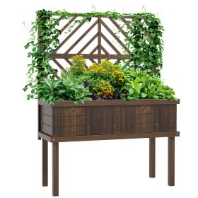 Outsunny Raised Garden Bed with Trellis for Climbing Plants, Vegetable, Grape Vines, Wood Planter with Legs