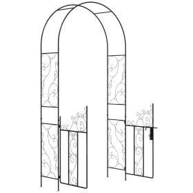 Outsunny 7.5' Metal Garden Arch with Gate, Garden Arbor Trellis for Climbing Plants, Roses, Vines, Wedding Arch for Outdoor Garden, Lawn, Backyard