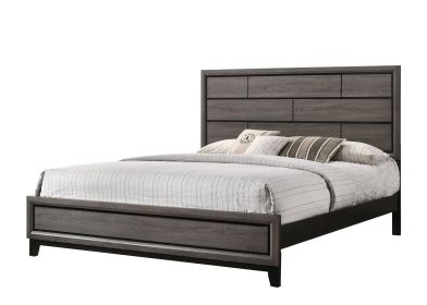 Cotemporary Gray Finish King Size Panel Low-profile Bed Geometric Design Wooden Bedroom Furniture