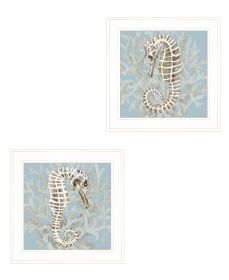 "Coral Seahorse Collection" 2-Piece Vignette By Cindy Jacobs, Ready to Hang Framed Print, White Frame