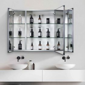 36x26 inch Aluminum Bathroom Medicine Cabinet, Adjustable Glass Shelves, Waterproof and Rust-Resist, Recess or Surface Mount Installation