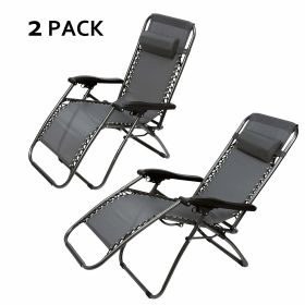 2PC Zero Gravity Patio Adjustable Folding Reclining Chair with Pillow, Grey