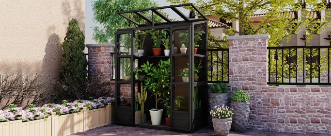 TOPMAX 78-inch Wooden Greenhouse Cold Frame with 4 Independent Skylights and 2 Folding Middle Shelves, Walk-in Outdoor Greenhouse, Black