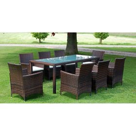 9 Piece Patio Dining Set with Cushions Poly Rattan Brown