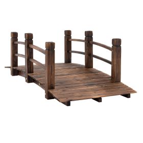 Fir Wood Garden Bridge Arc Walkway with Side Railings for Backyards, Gardens, and Streams, Stained Wood, 60" x 26.5" x 19"