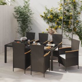 7 Piece Patio Dining Set with Cushions Poly Rattan Black