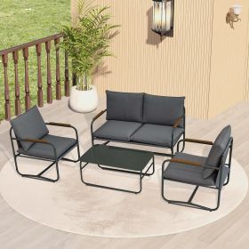 4-Piece Outdoor Patio Furniture Sets, Patio Conversation Set with Removable Seating Cushion, Courtyard Patio Set for Home, Yard, Poolside