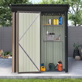 Patio 5ft Wx3ft. L Garden Shed; Metal Lean-to Storage Shed with Adjustable Shelf and Lockable Door; Tool Cabinet for Backyard; Lawn; Garden